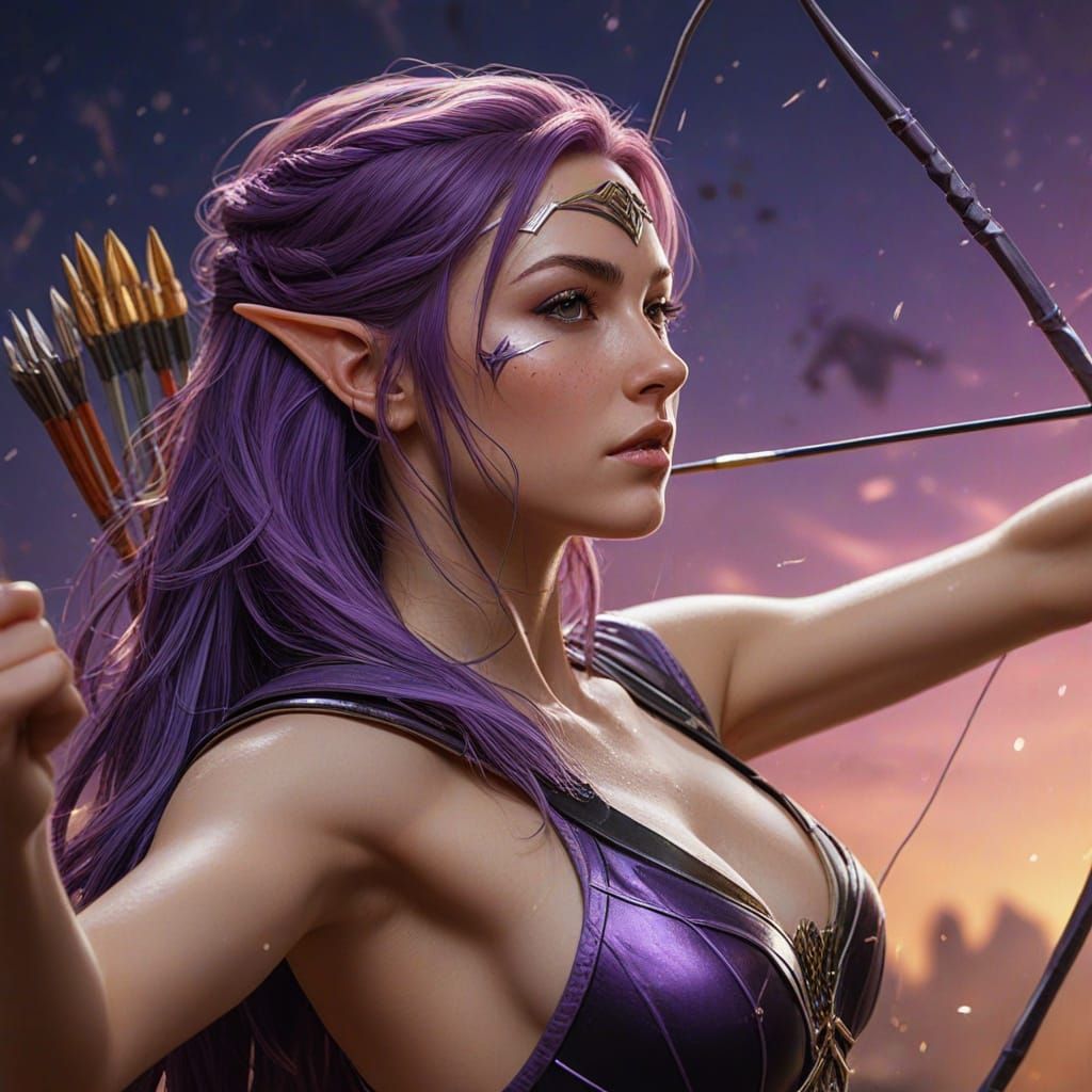 Elven Archer with Lightning Arrow in Hyperrealistic Style
