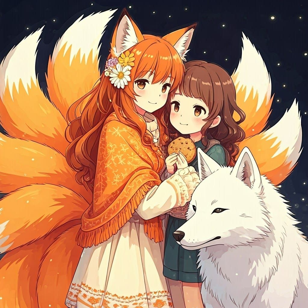 Anime Fox Girl Reunites with Friends in Whimsical Studio Ghi...