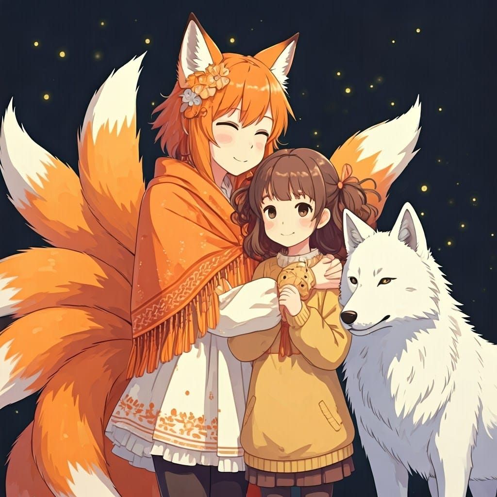 Anime Fox Girl and Friends Embrace in Vibrant Studio Ghibli ...