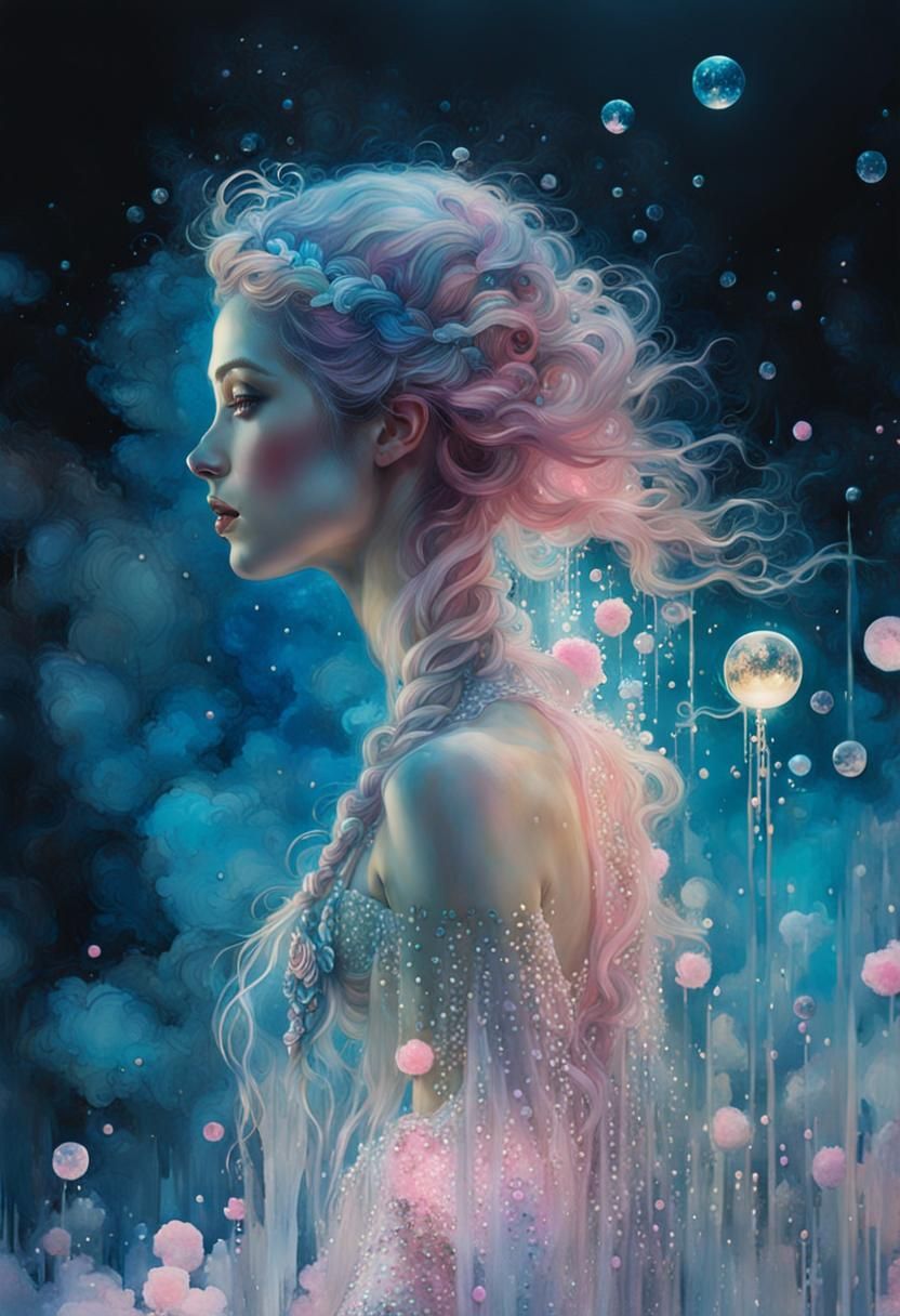 Mystical Mermaid in Dreamy Light, Klimt-Mann Style