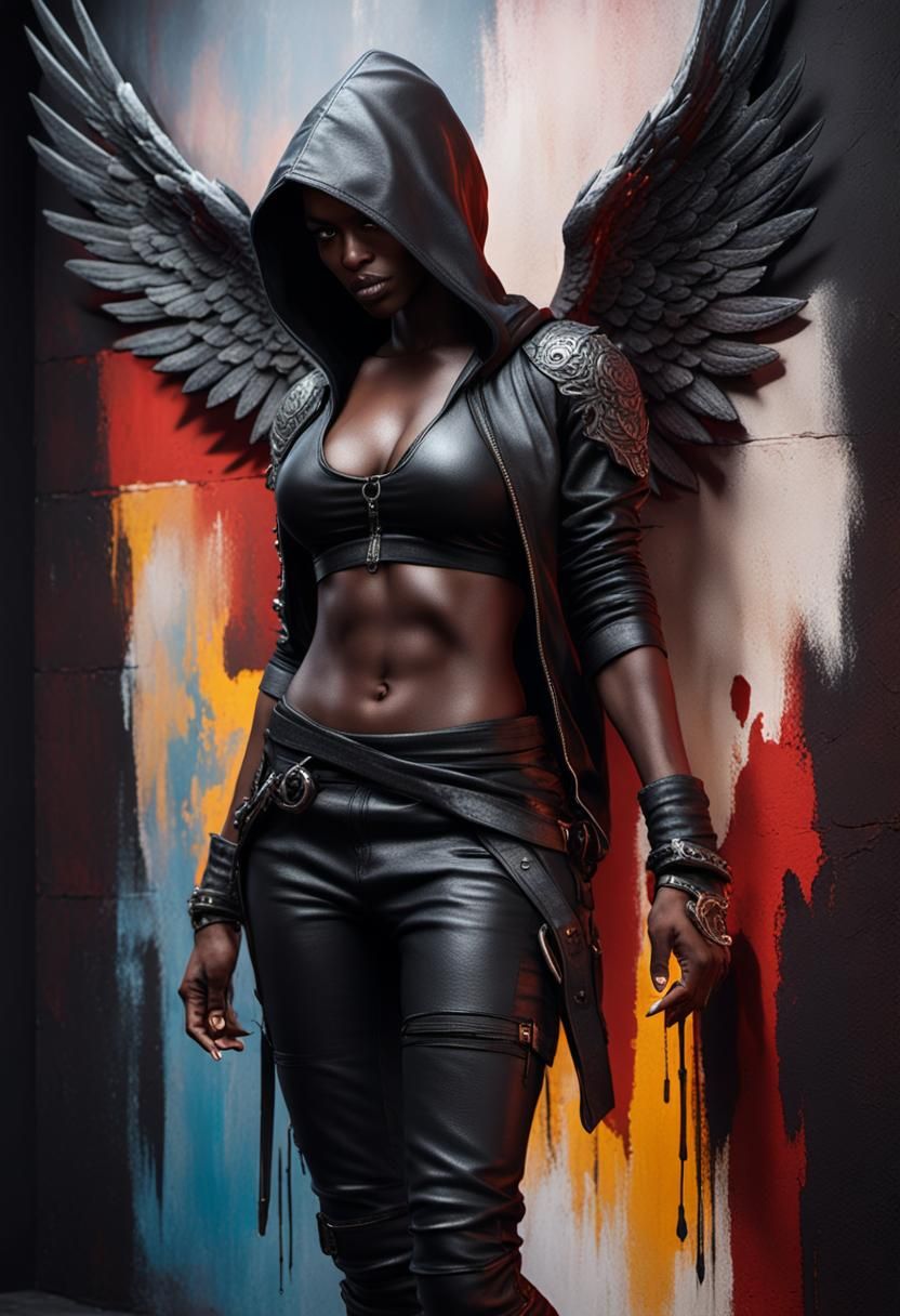 Leather-Clad Angel in Dark Fantasy Style