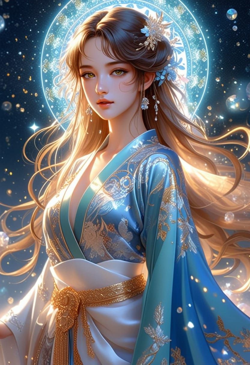 Radiant Goddess in Anime Style with Golden Hair and Celestia...
