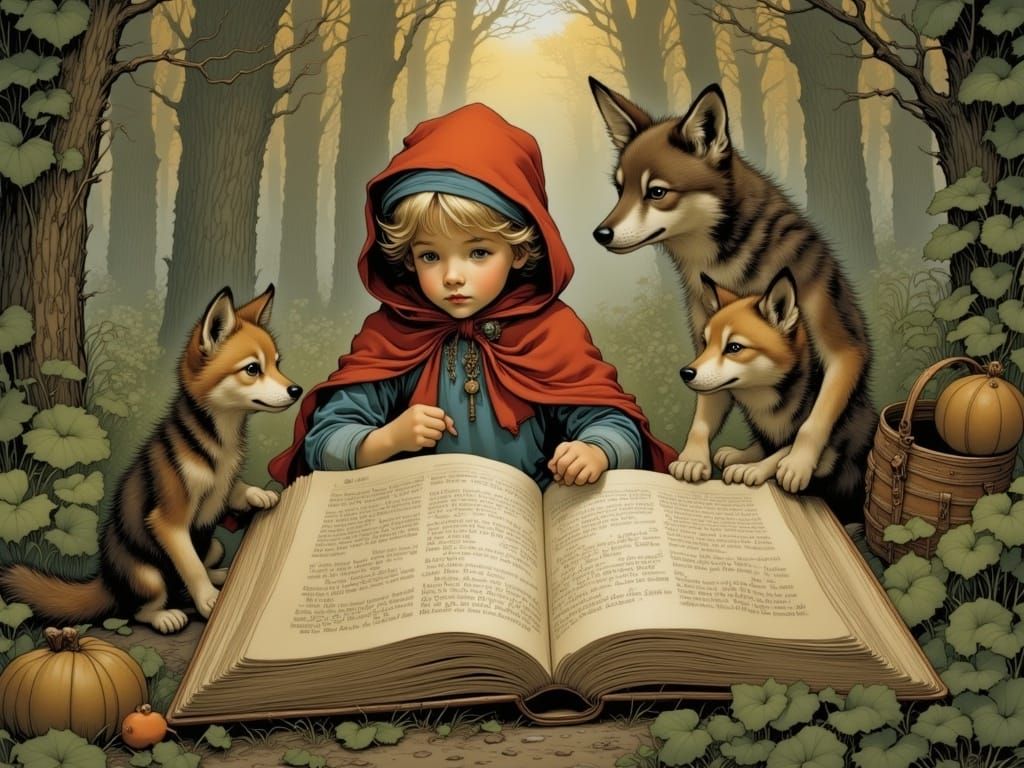 Grandmother Reads to Little Red Riding Hood: Storybook Illus...