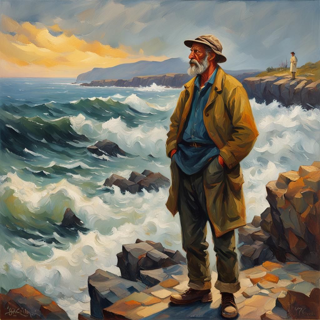 Fisherman Portrait in Impressionist Oil Painting Style