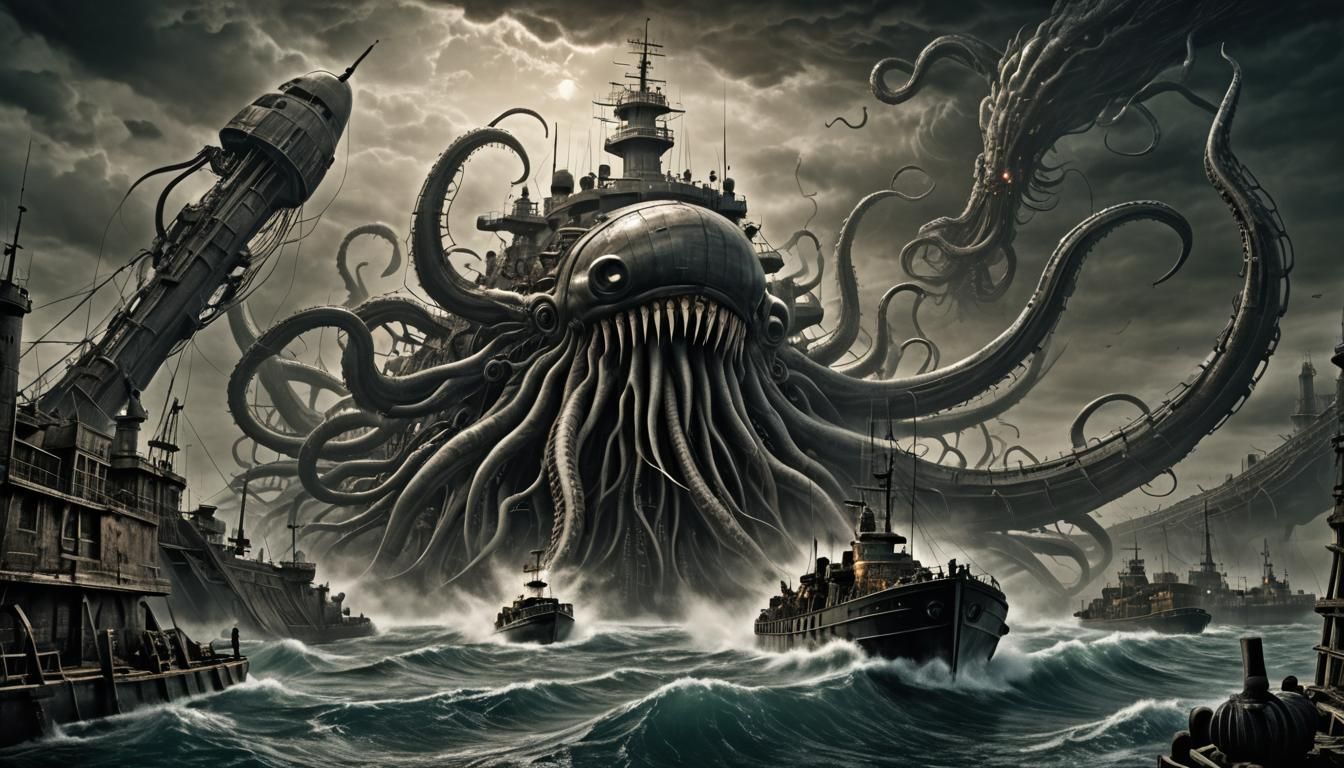 Giant Squid Attacks U-Boat in Giger Style