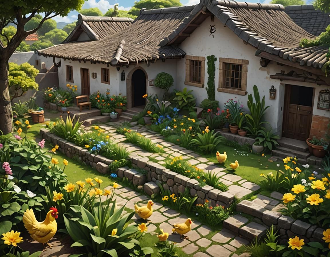 Mexican House in Spring Wonderland, Detailed Anime Art