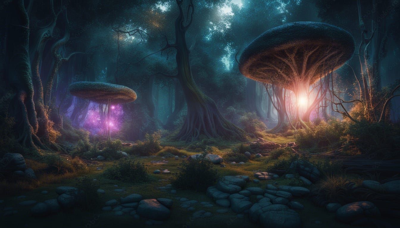 Mystical Alien Forest with Ancient Relics