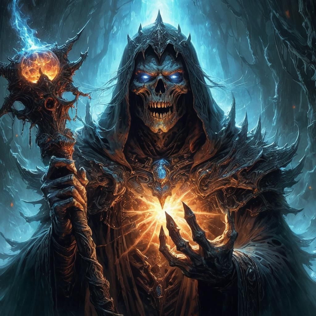 Hooded Lich King in Subterranean Wizard Lair