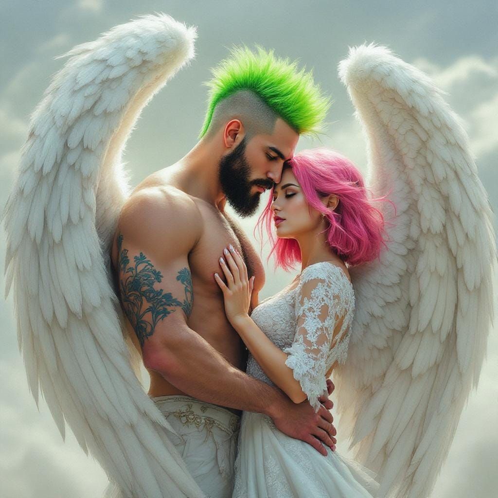 Angelic Guardians: Hyperrealistic Winged Couple