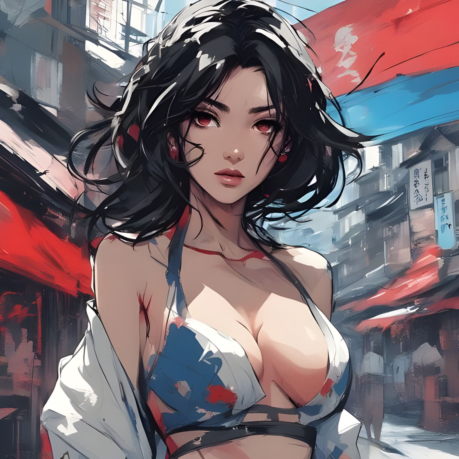Stunning Portrait of Woman in Japan, Splash Art Style