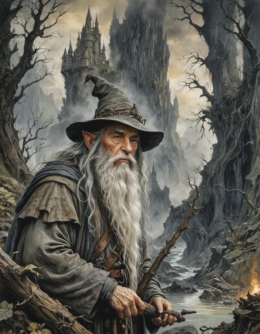 Radagast Arrives at Devastated Isengard in Alcohol Ink Style