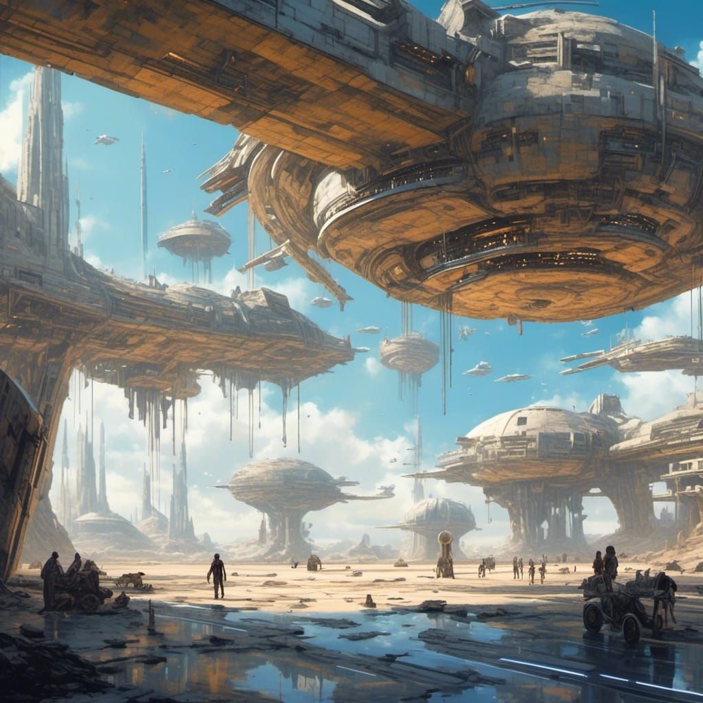 Futuristic Industrial Spaceport in Science Fiction Style