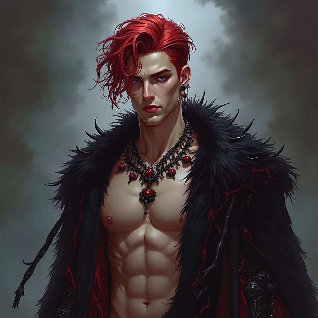 Fantasy Male Portrait with Crimson Hair, Ashley Wood Style