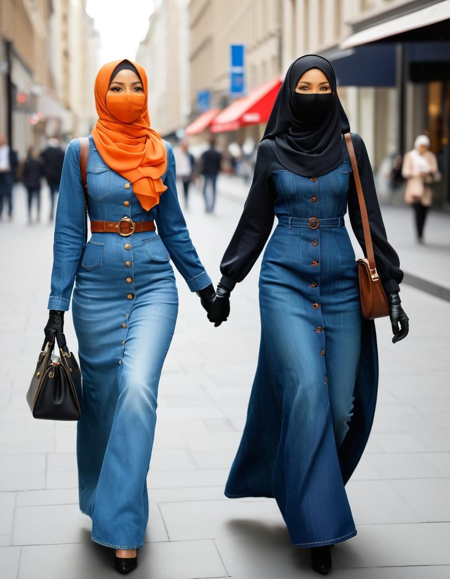 Two Modest Women Walking in a Vibrant Modern City