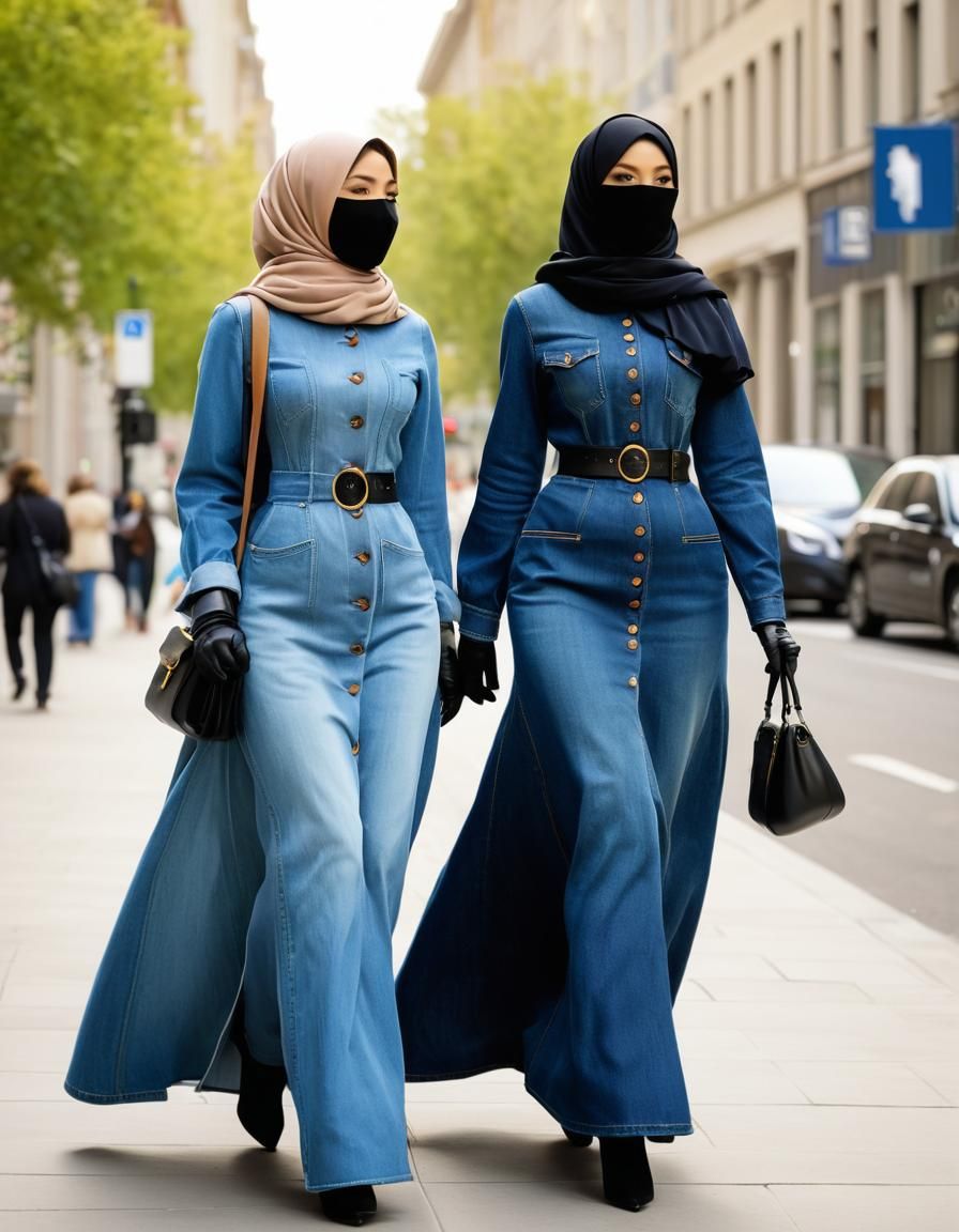 Two Women in Hijab Walking in City