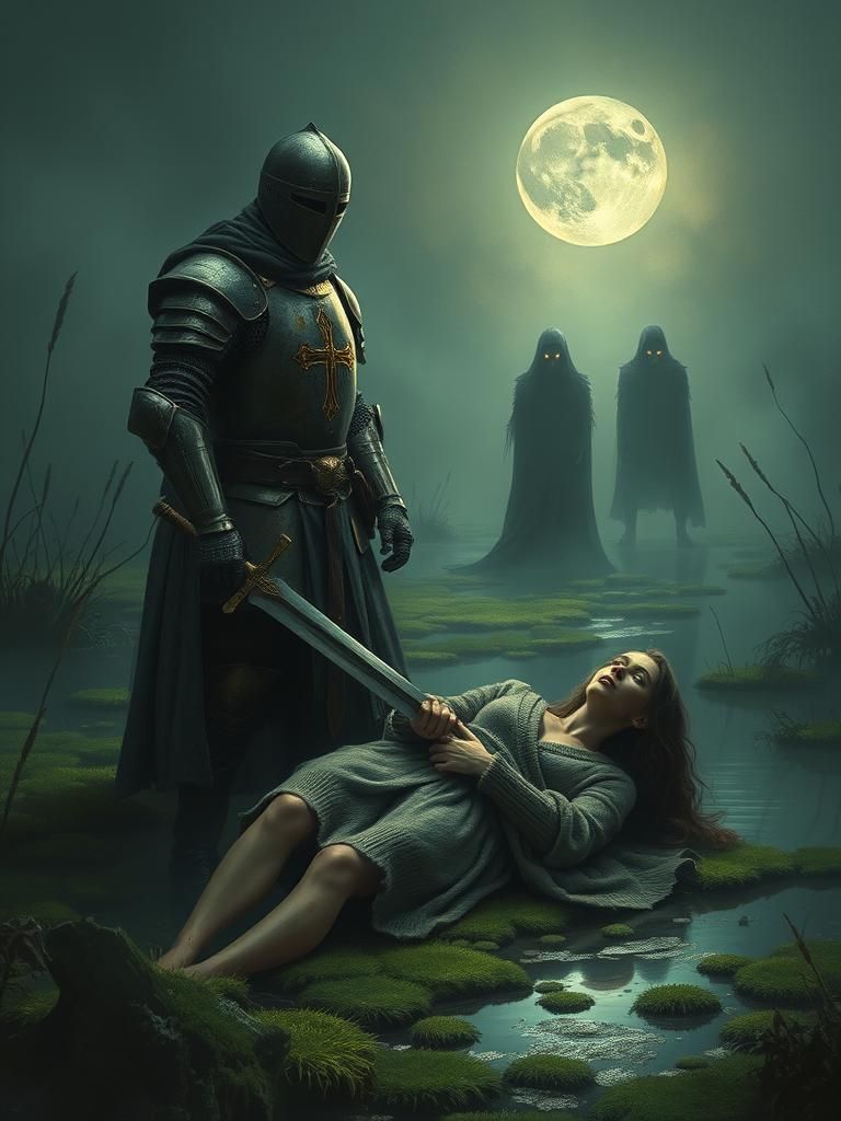 Knight in Swamp Protects Woman from Apparitions