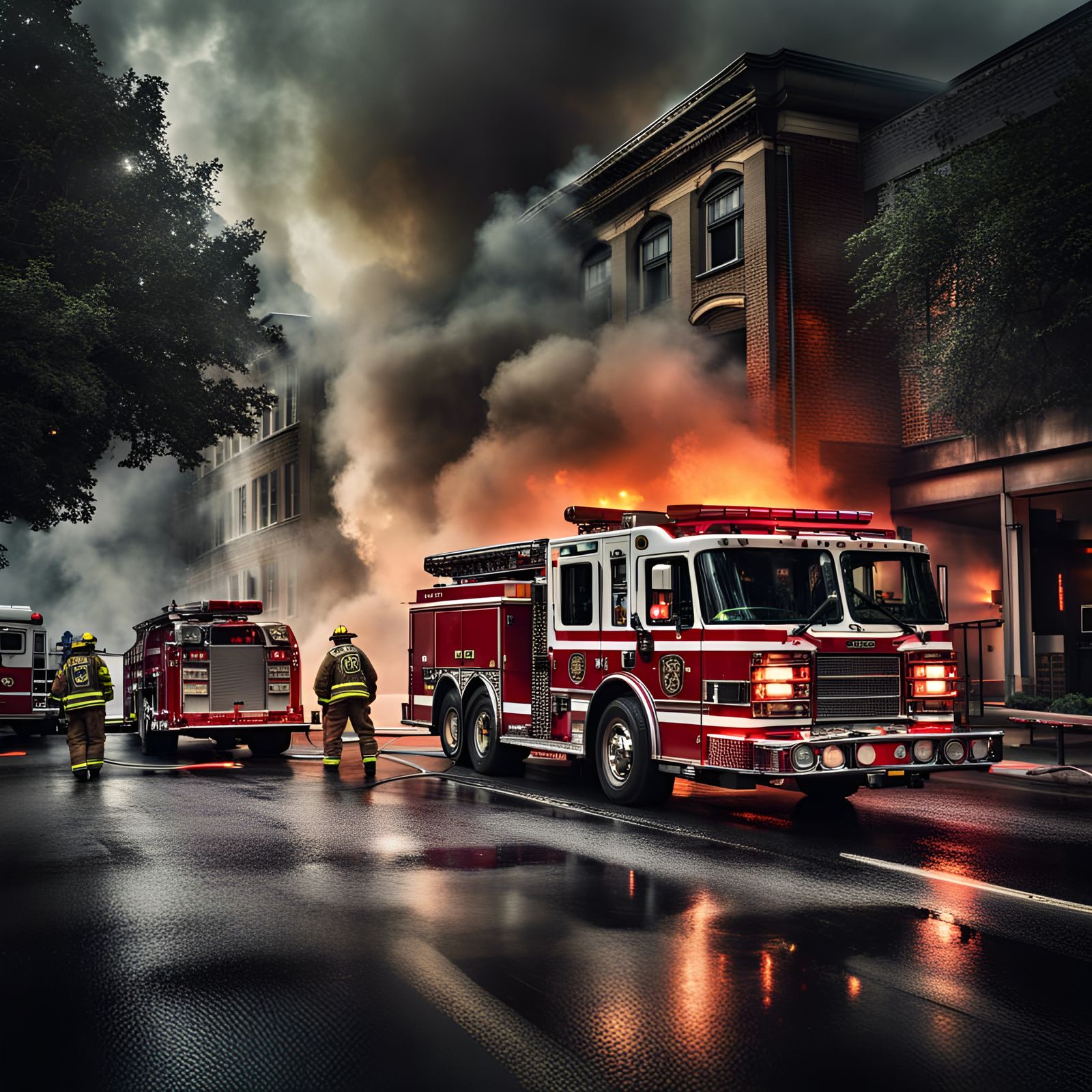 Hyperrealistic Structure Fire with Firefighters