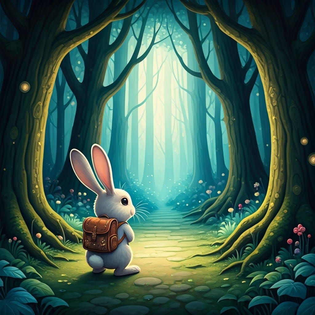 Whimsical Forest Bunny in Watercolor Style