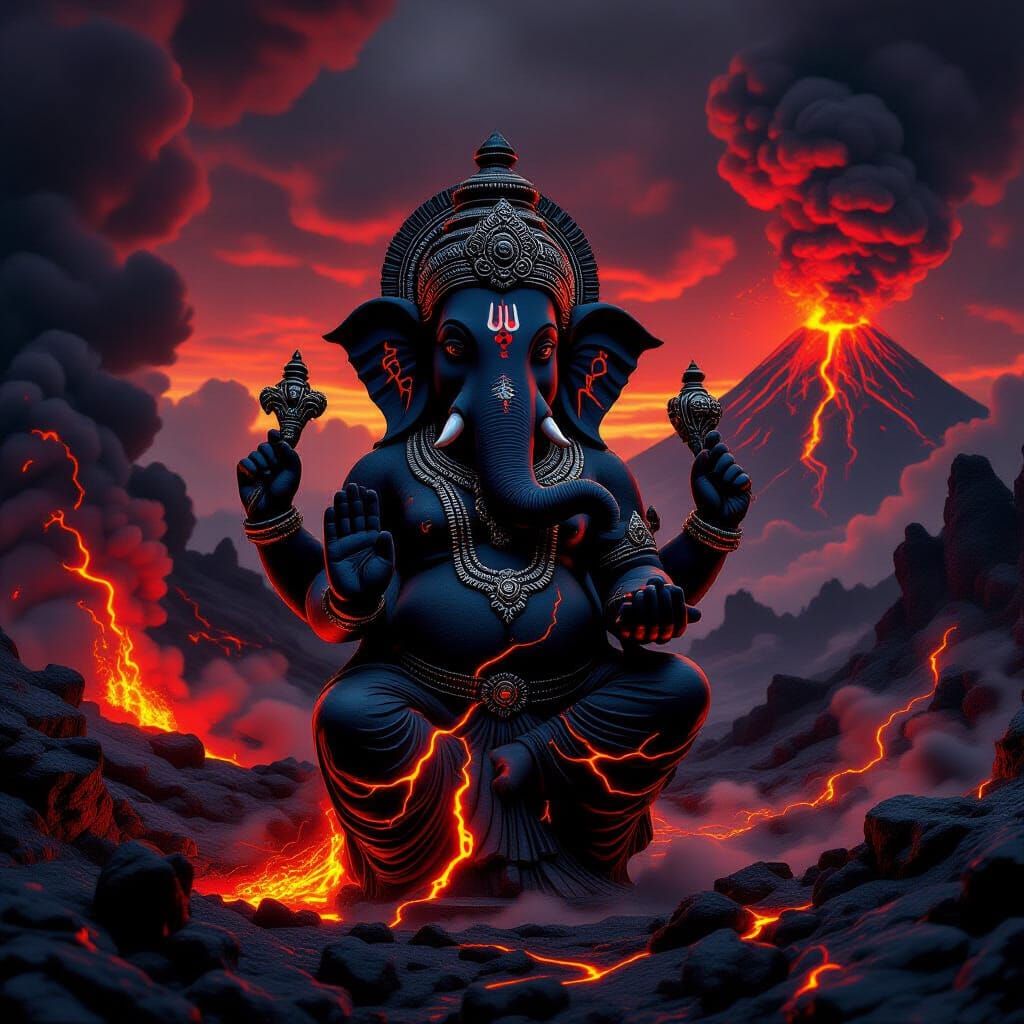 Ganesha Made of Lava in a Dark Fantasy Style
