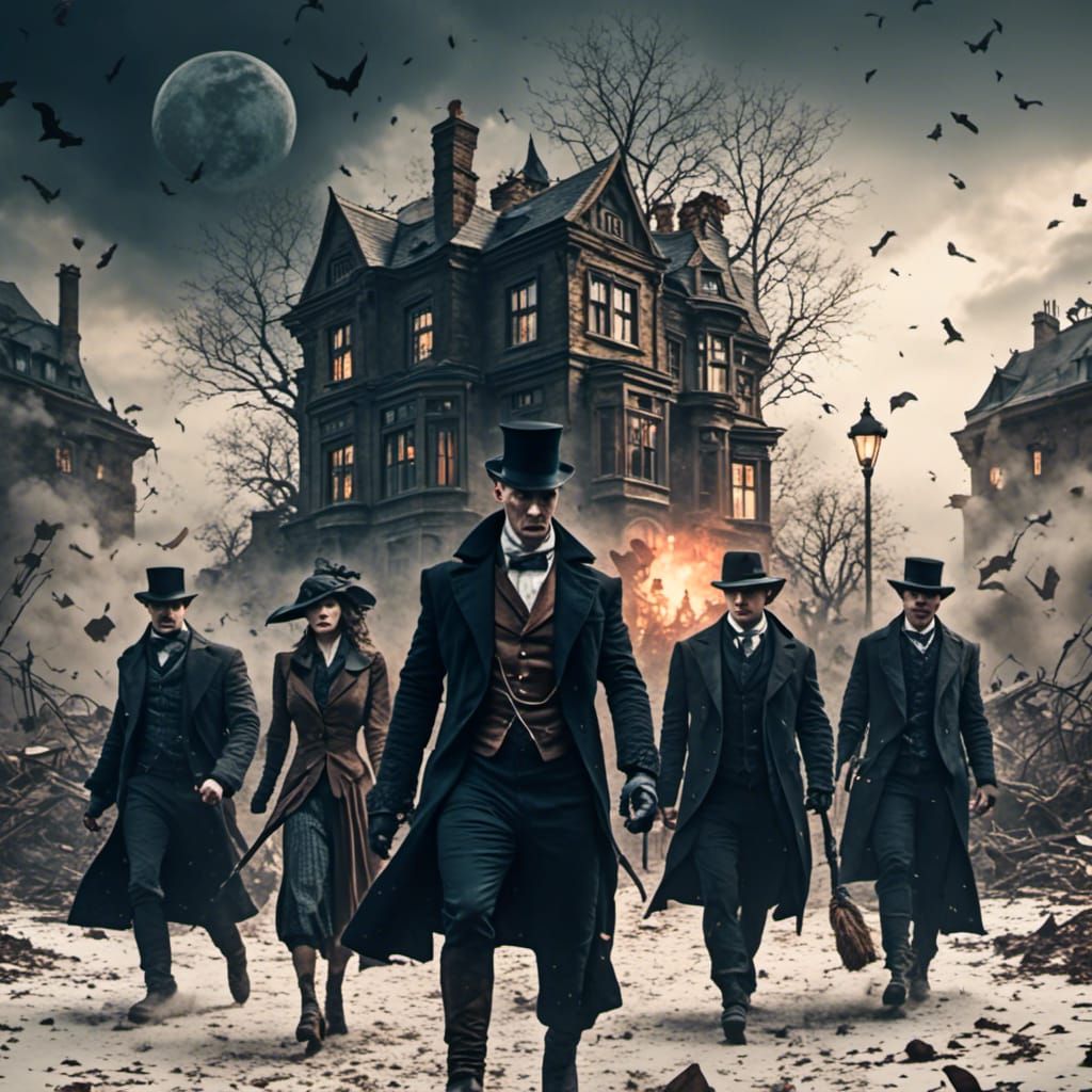 Peaky Blinders Riot Silhouette in Detailed Matte Painting