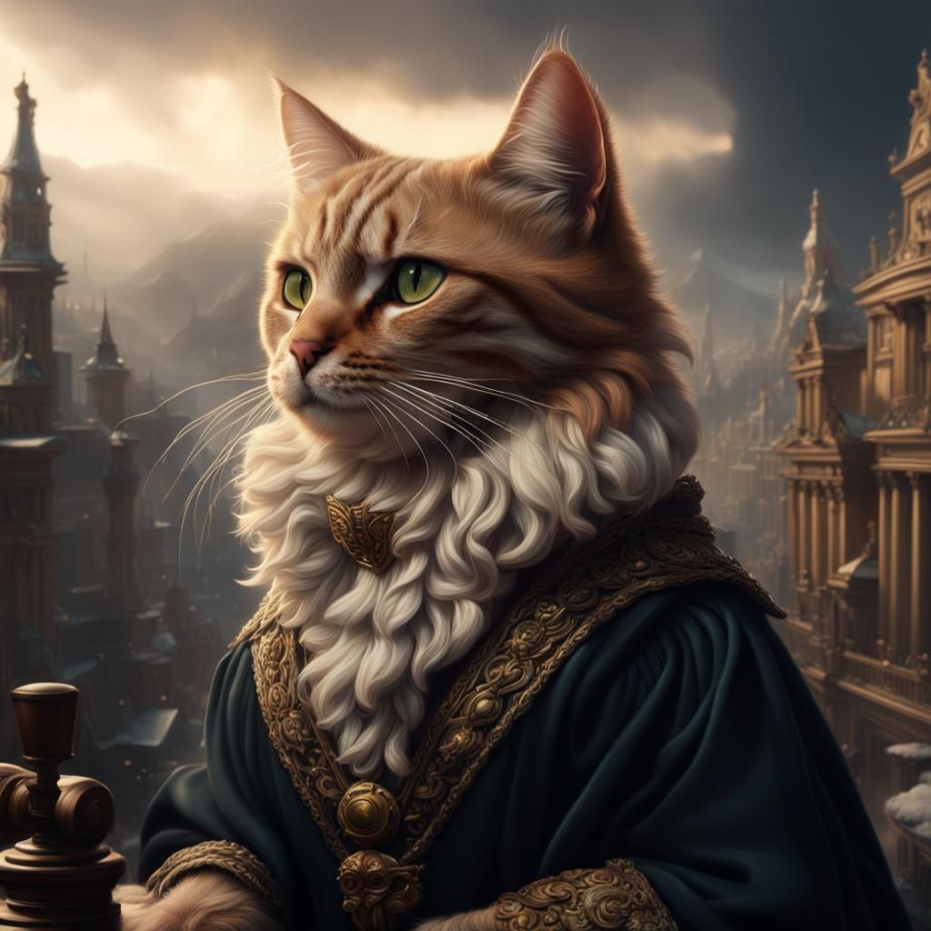 Cat Judge in Courtroom Digital Painting