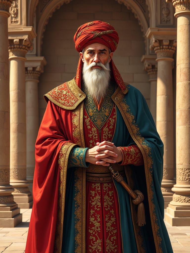Persian King in Vibrant Traditional Attire, Anime Style