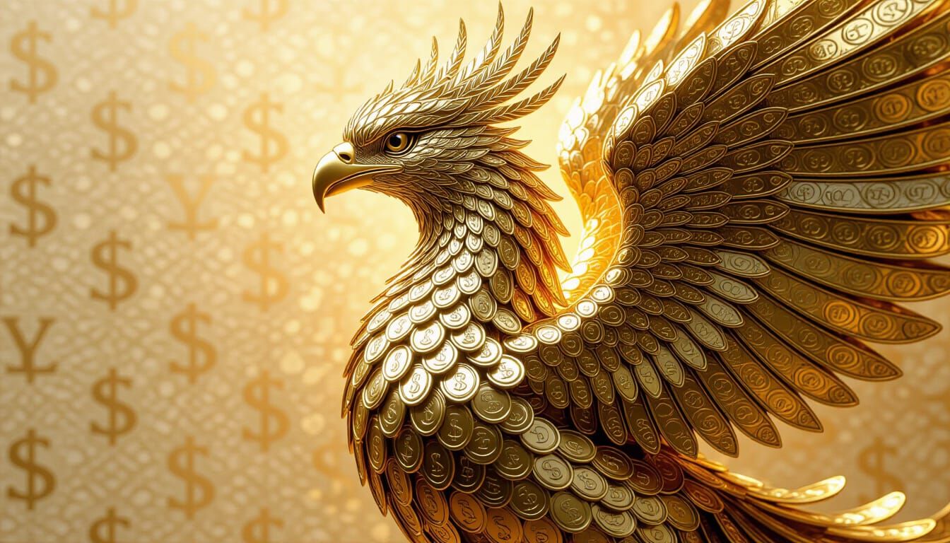 Phoenix Made of Gold and Silver Coins