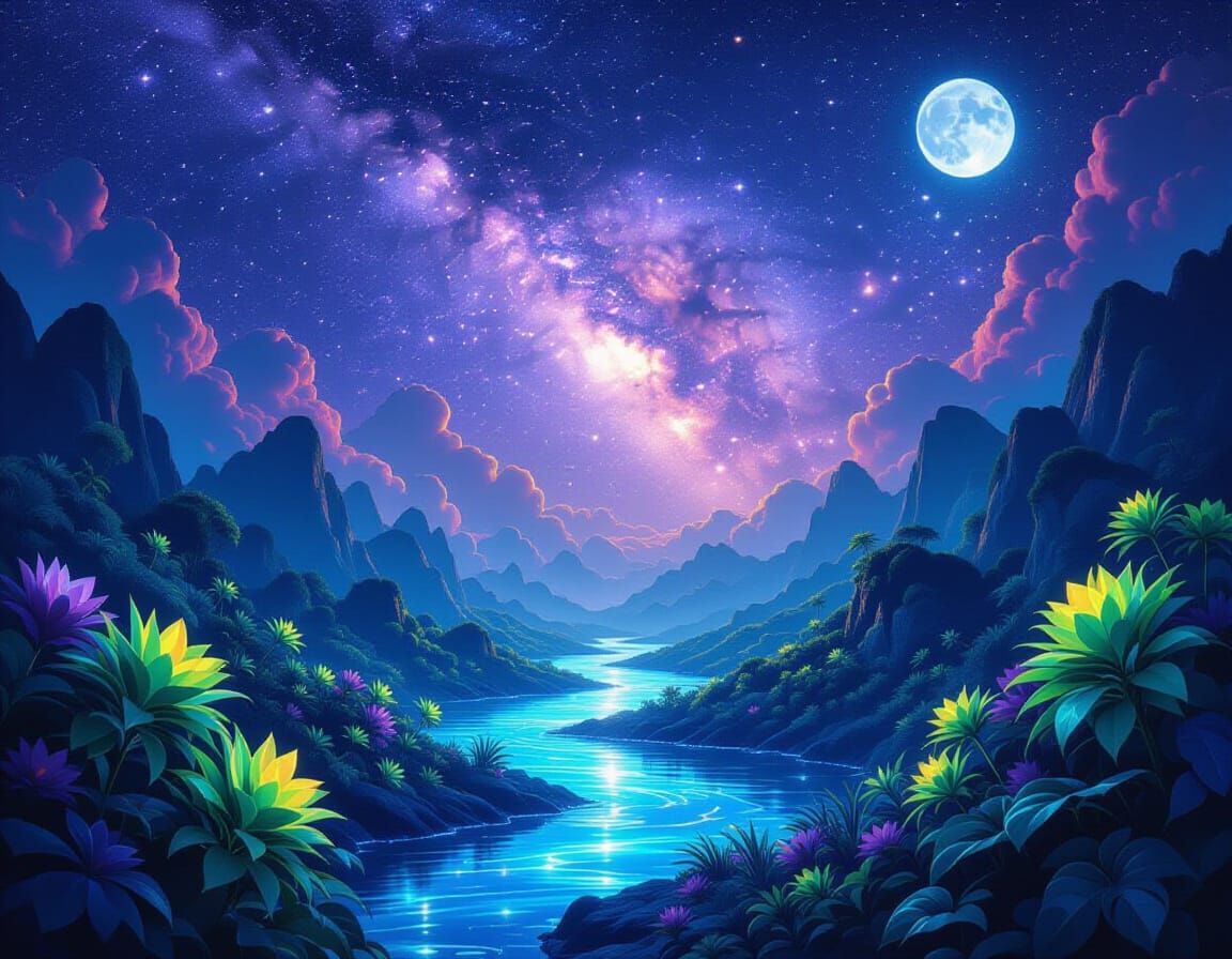 Liquid Sapphire Waves in Gold Glasswork, Vibrant Galaxy Art