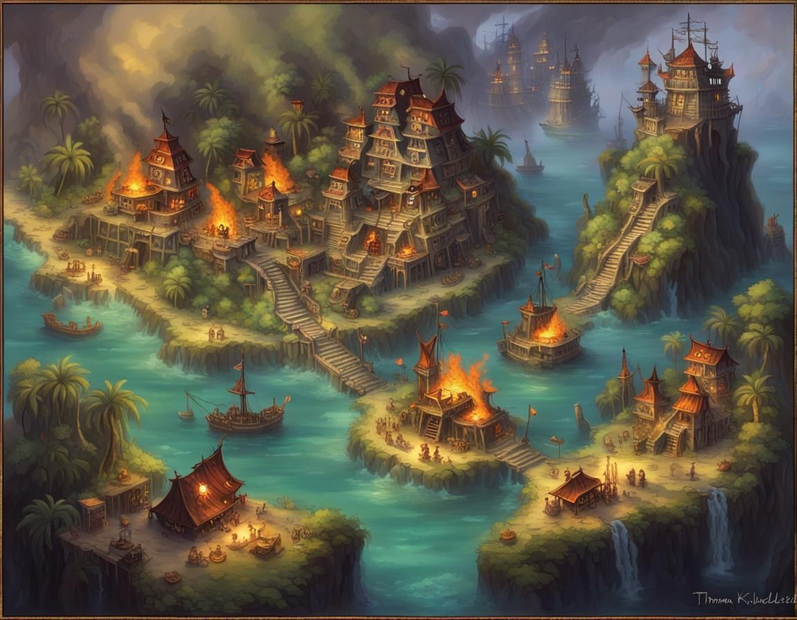 Ethereal Skull Fortress Map in Kinkade Style