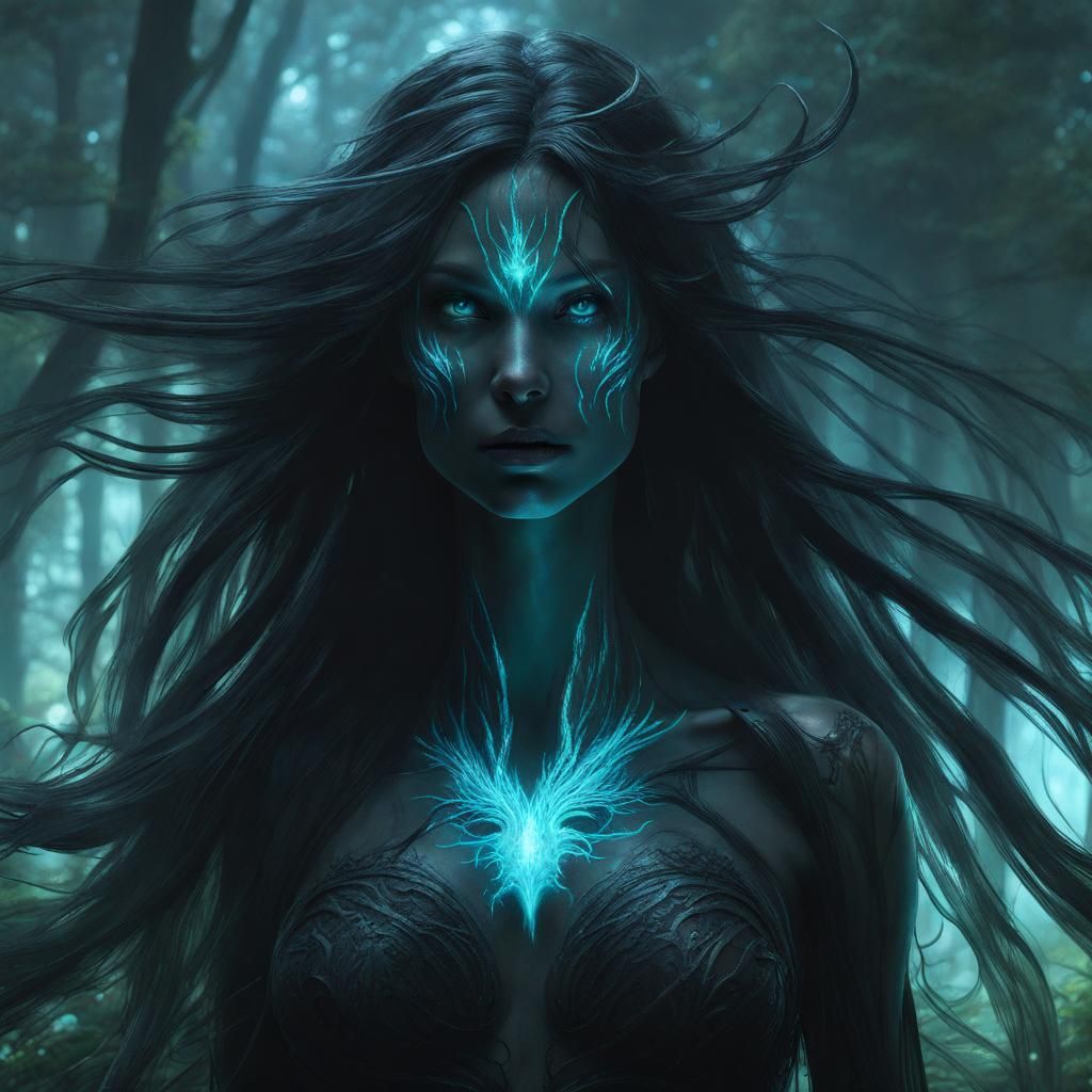 Ethereal Banshee in Bioluminescent Forest, Dark Fantasy Art