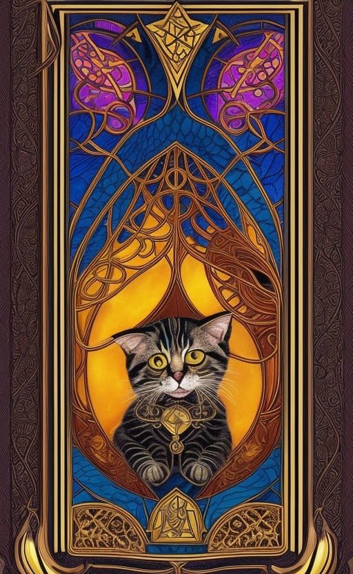 Black Cat Tarot Card in Art Nouveau Style