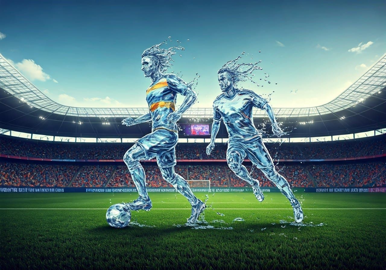 Water Soccer Players in a Surreal Style
