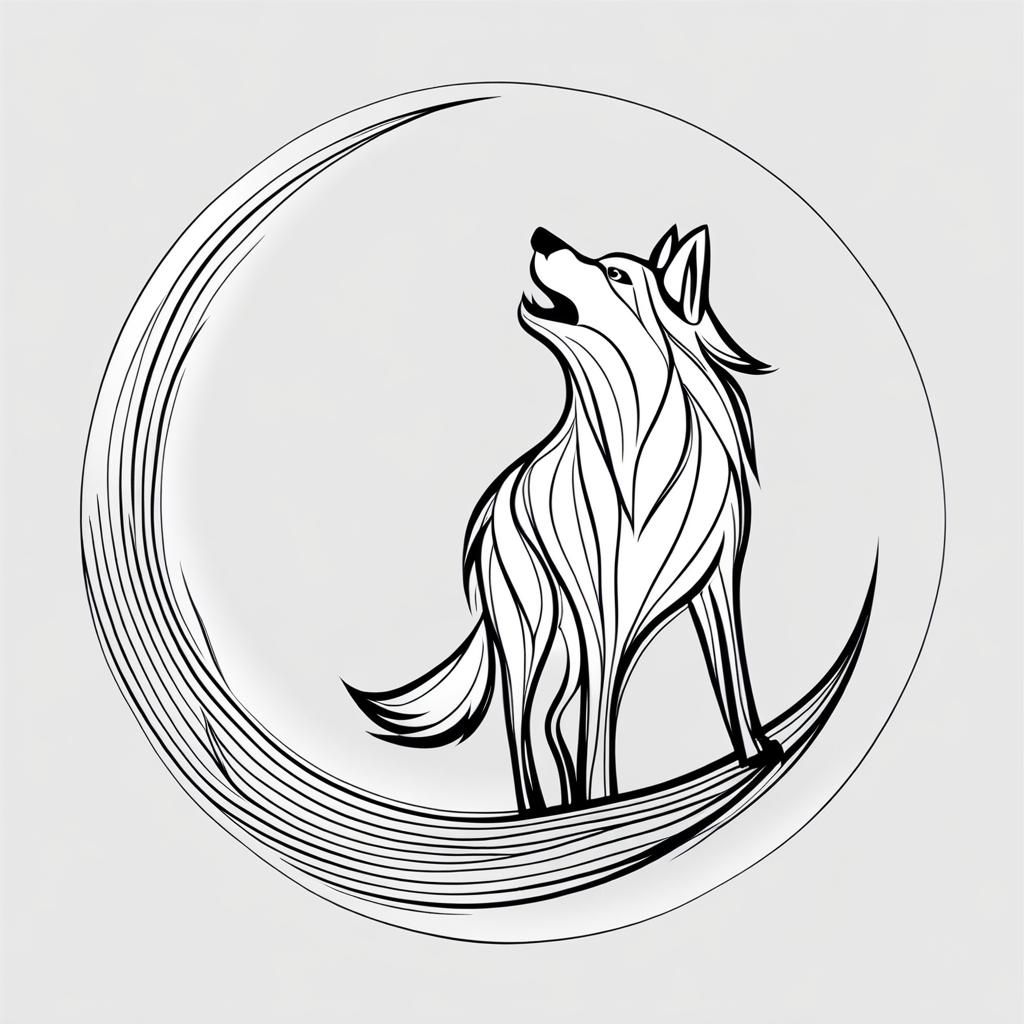Minimalist Abstract Line Art of Howling Wolf