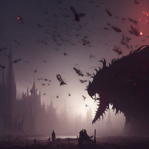 Hyperdetailed Insect Swarm in Dark Fantasy Style