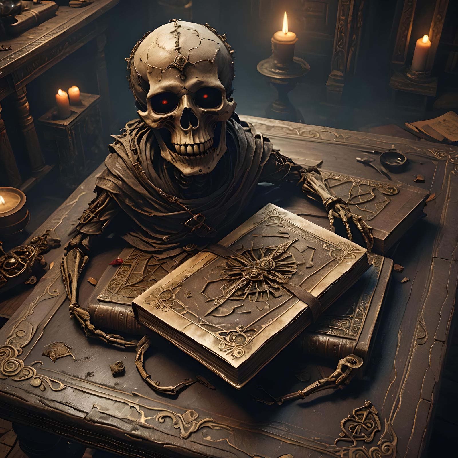 Grim Book of the Dead on Old Table