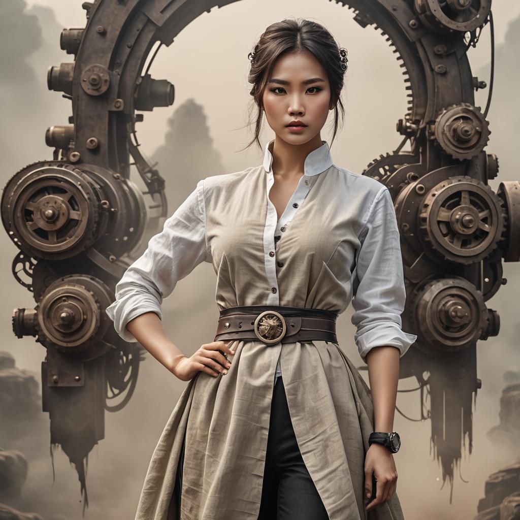 Enchanted Vietnamese Woman with Steampunk Engine