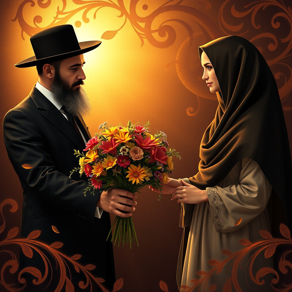 Hasidic Couple's Tender Moment: Fantasy Concept Art