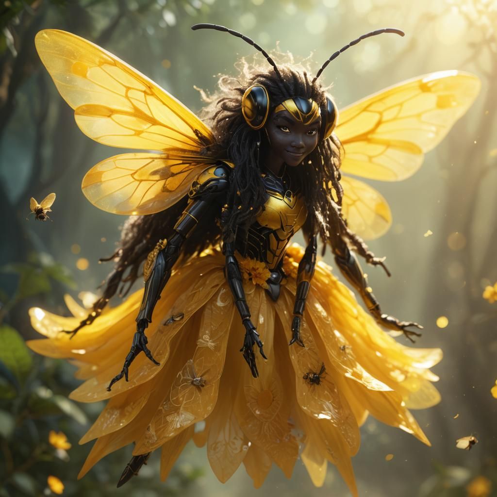 Humanoid Bumblebee Queen with Fantasy Wings