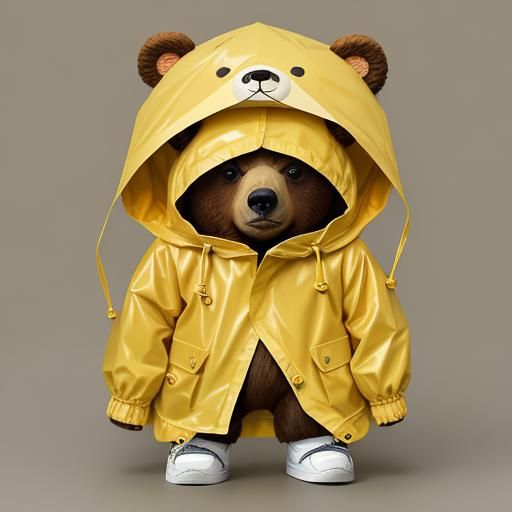 Adorable Chibi Bear in Yellow Raincoat