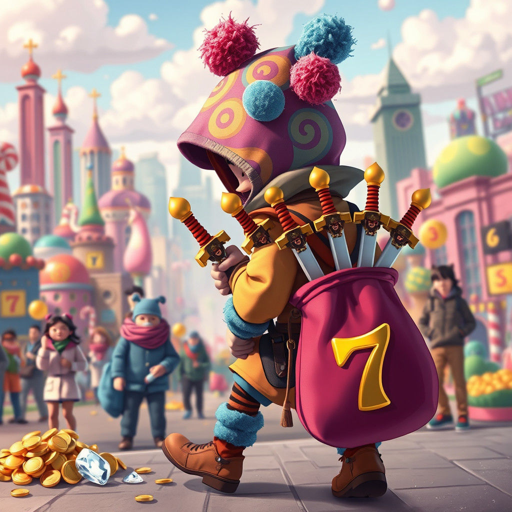 Whimsical Thief Stealing Gold in Candy City