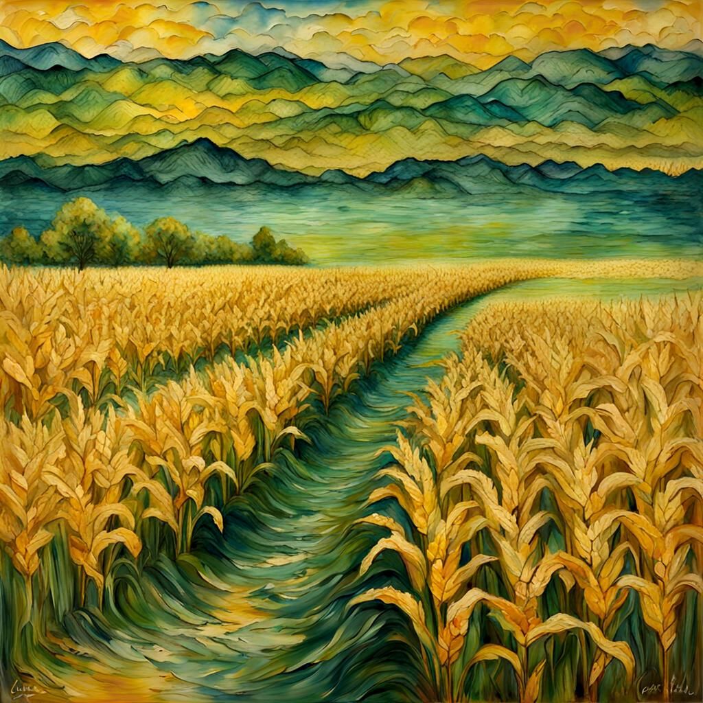 Cornfield in Encaustic Style