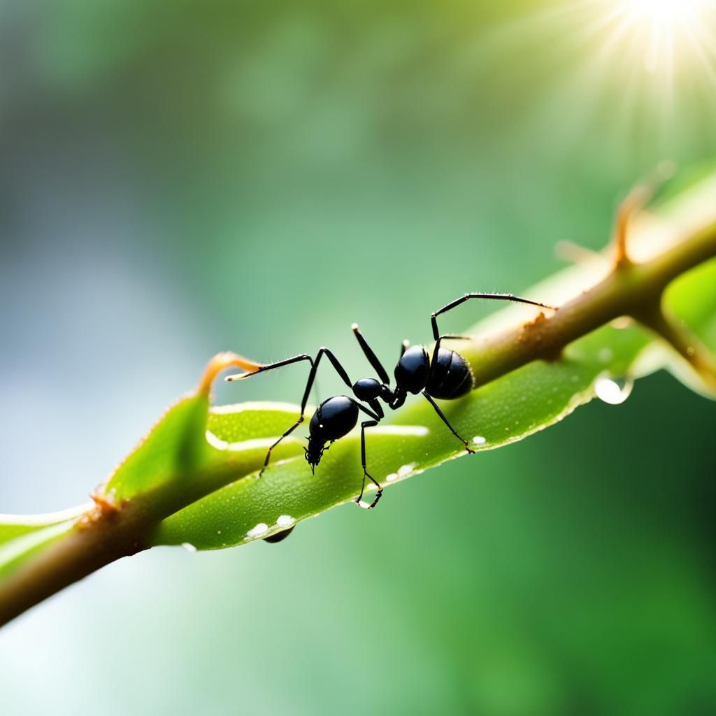 Black Ant Rolls Giant Water Droplet
