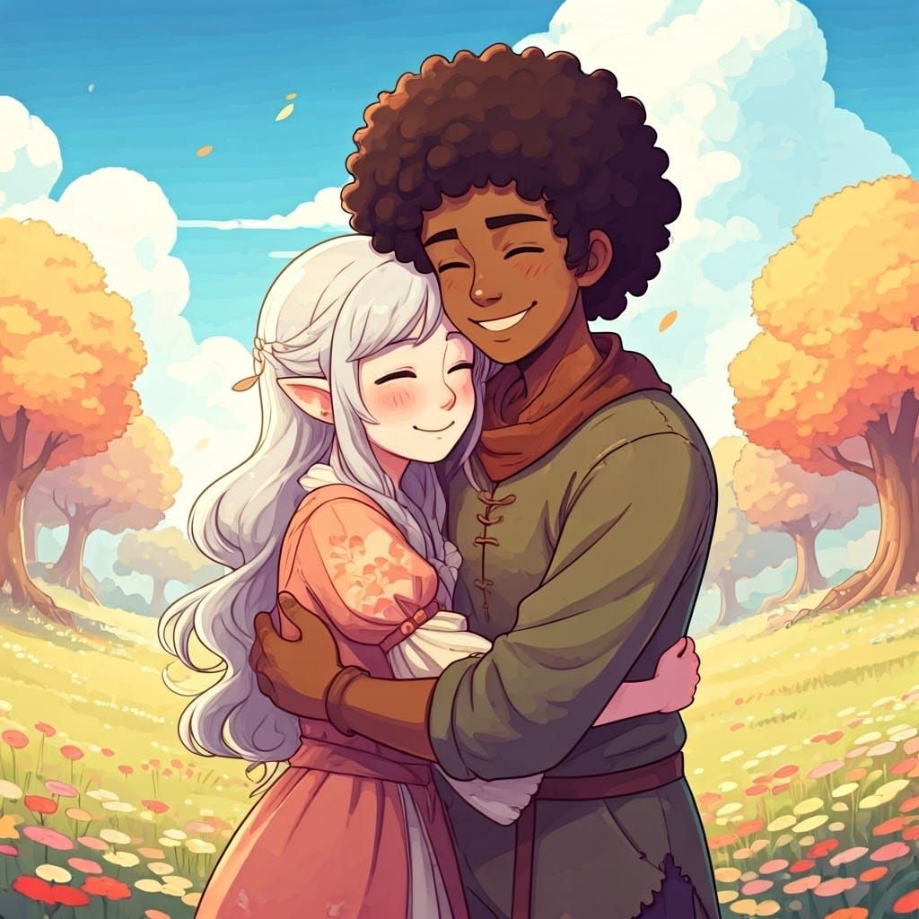 Whimsical Springtime Hug in a Floral Meadow