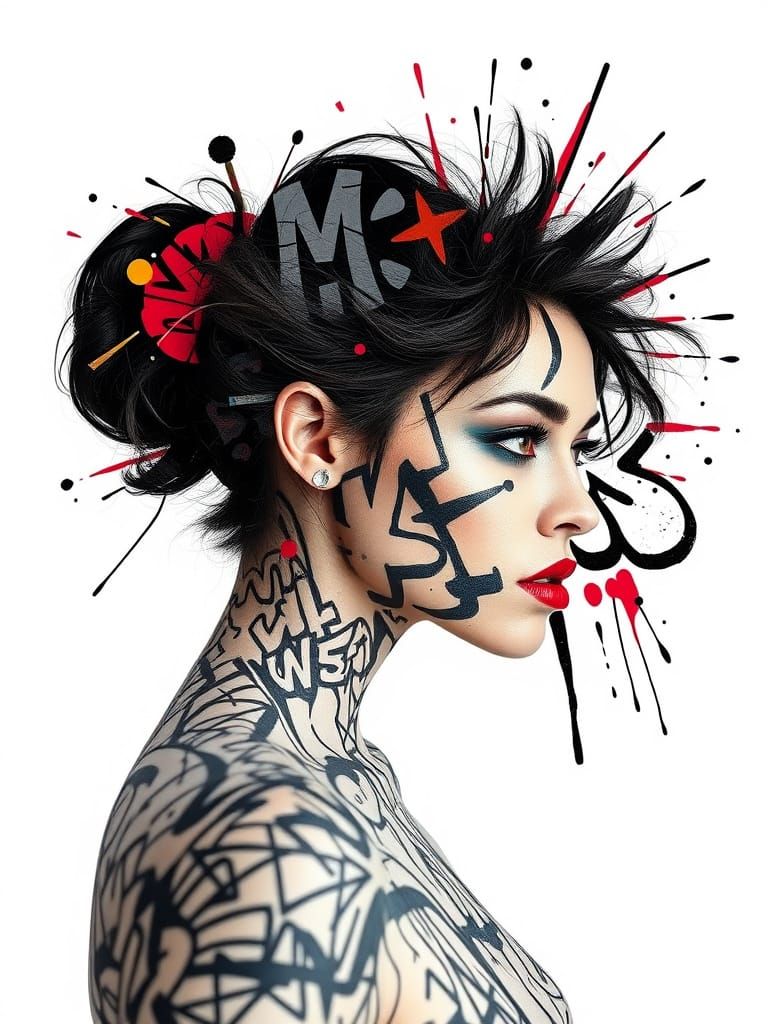 Woman Adorned with Wildstyle Graffiti Art