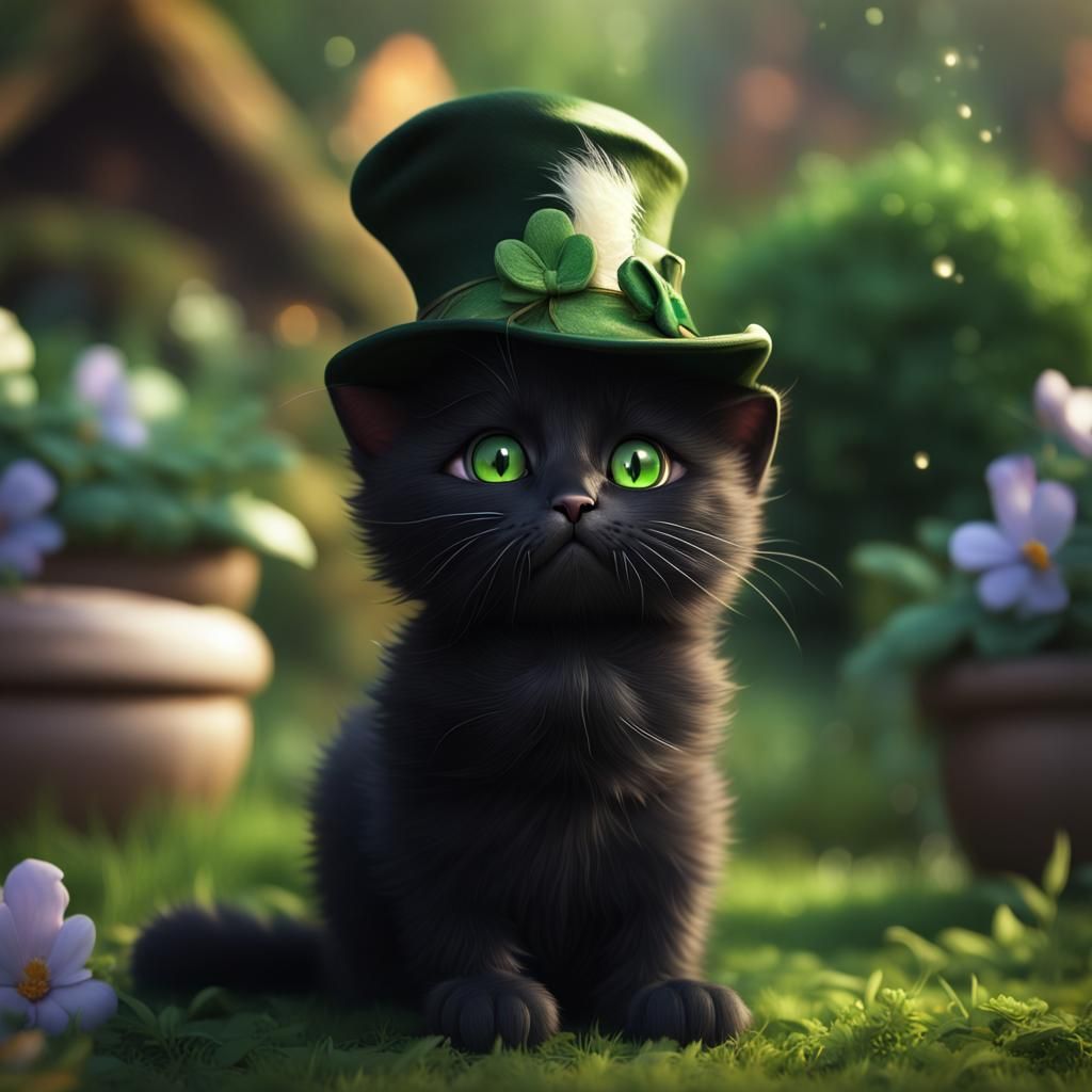 Cute Black Cat Leprechaun in Claymation Style