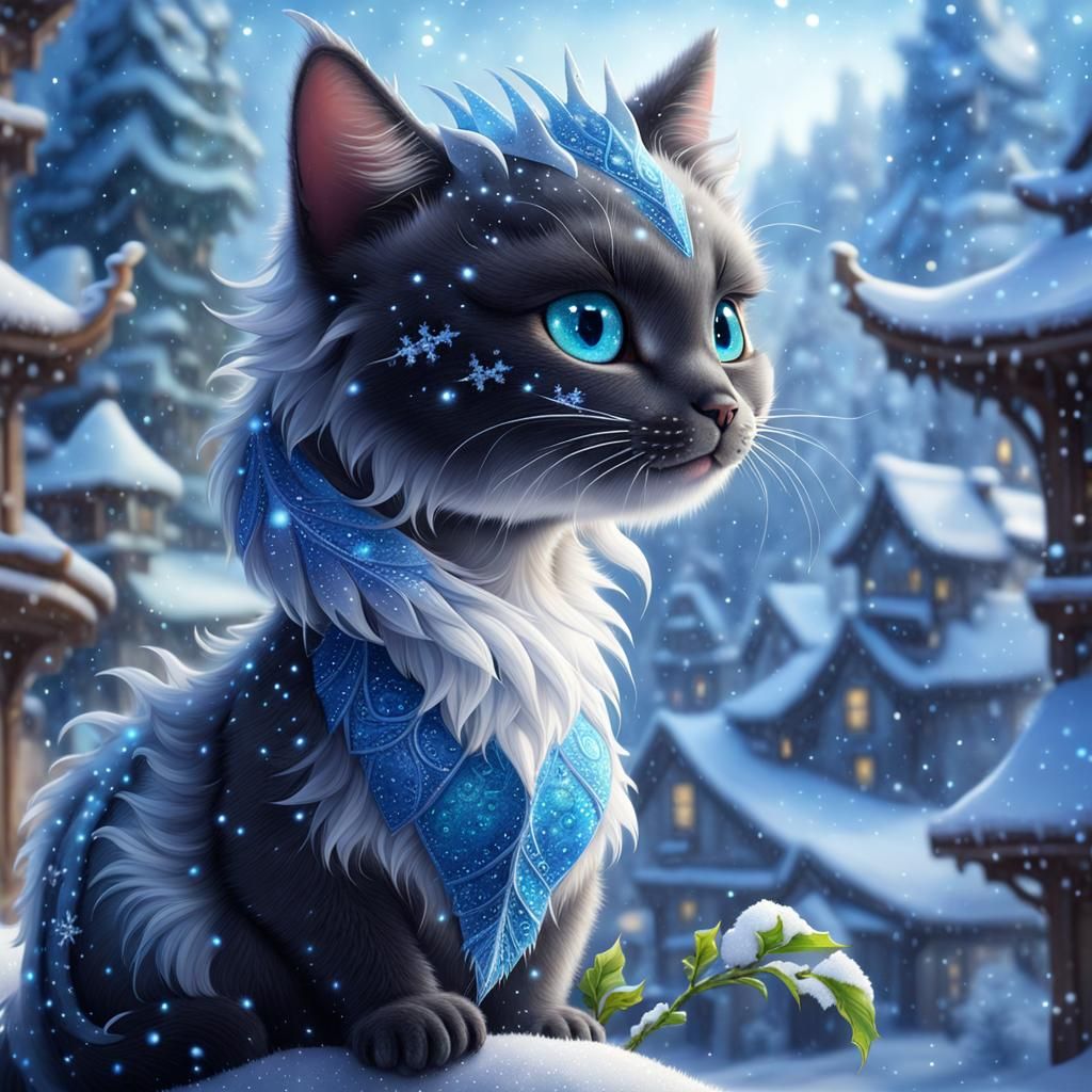Cute Dragon Cat in Winter, Pixar Style