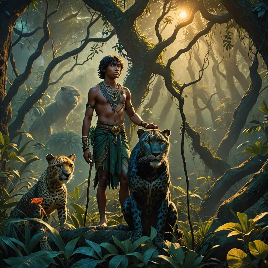 Mowgli and Black Cheetah in Jungle Concept Art