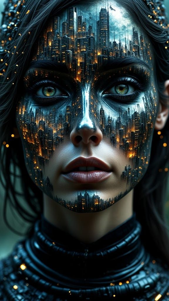 Futuristic Woman Portrait with Metallic Makeup