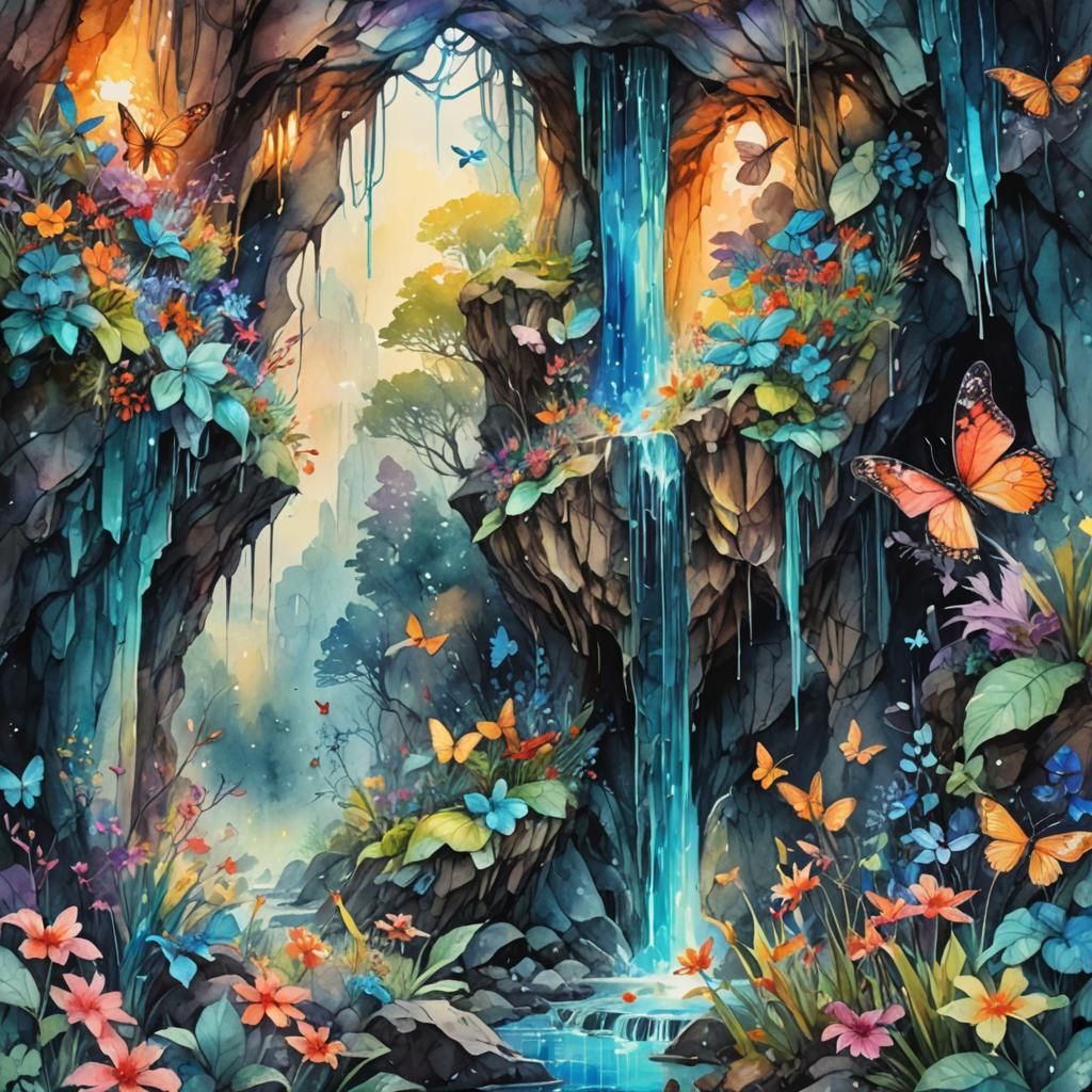 Psychedelic Crystal Cave with Luminous Blue Glow