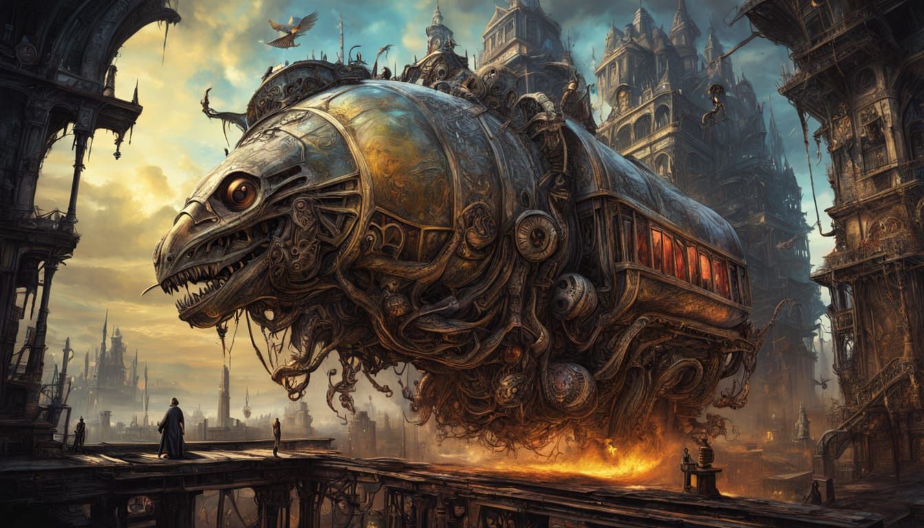 Majestic Mountain House with Waterfalls, Detailed Matte Pain...